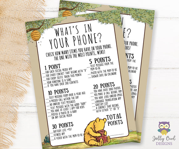 Winnie The Pooh Baby Shower Game - What's On Your Phone