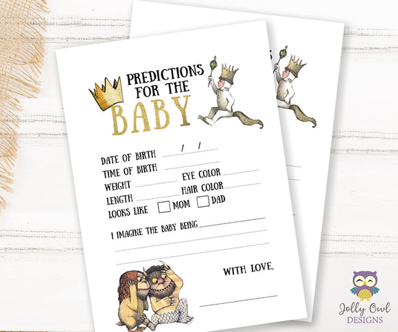 Where The Wild Things Are Baby Shower Game Card Predictions For Baby