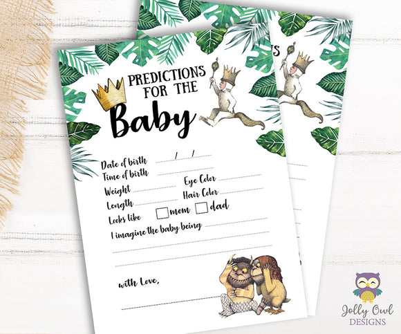 Where The Wild Things Are Baby Shower Game Card - Predictions For Baby