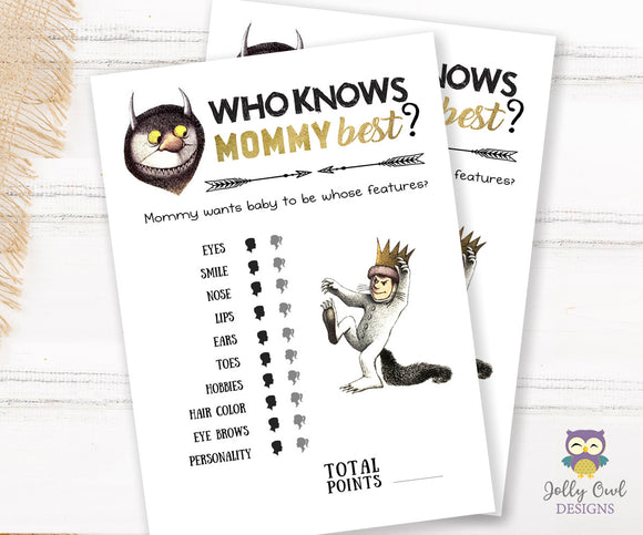 Where The Wild Things Are Baby Shower Game Card - Who Knows Mommy Best?