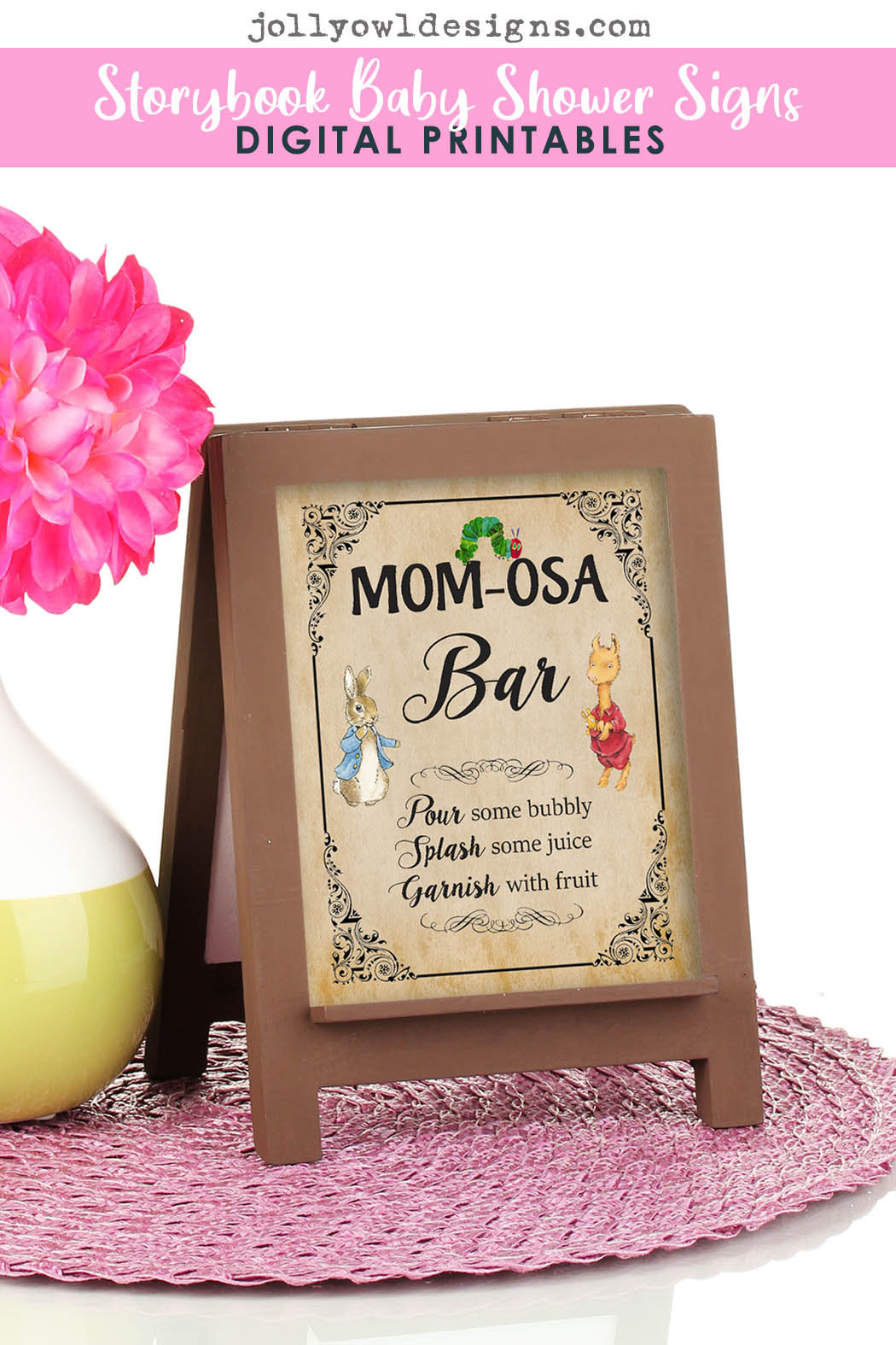 Mimosa Bar Sign Juice Labels Tags Templates, Blush Pink Floral