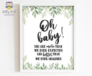 Botanical Greenery Baby Shower Party Sign - Oh Baby