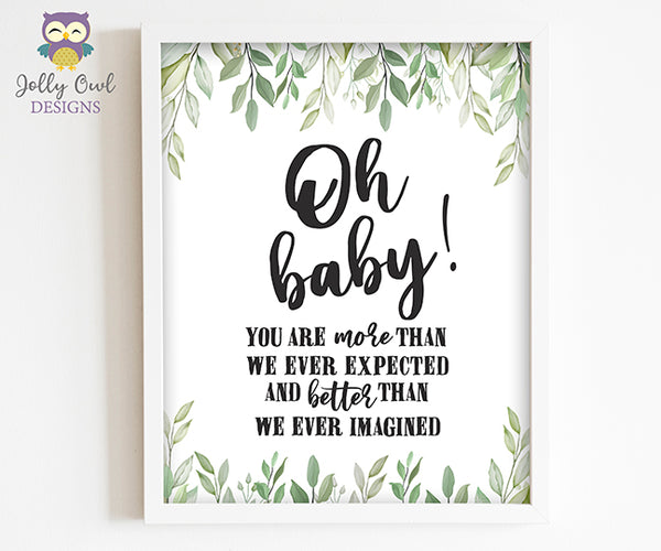 Botanical Greenery Baby Shower Party Signs - 6 Bundle Pack – Jolly Owl  Designs