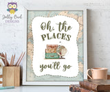 Oh The Places You'll Go Table Sign - Printable Signage for Vintage Travel Theme Baby Shower, Birthday, Retirement, Farewell Party