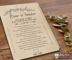 Rustic Themed Bridal Shower Game Over or Under