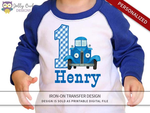 Little Blue Truck Personalized Iron On Transfer Shirt Design / Birthday Shirt / For Age 1 & 2