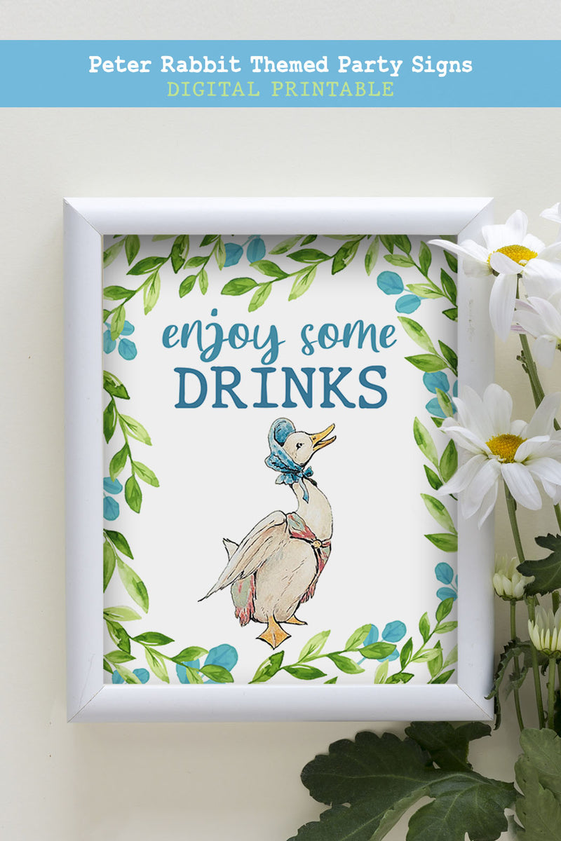 Peter Rabbit Themed Party Signs - Enjoy Some Drinks – Jolly Owl Designs