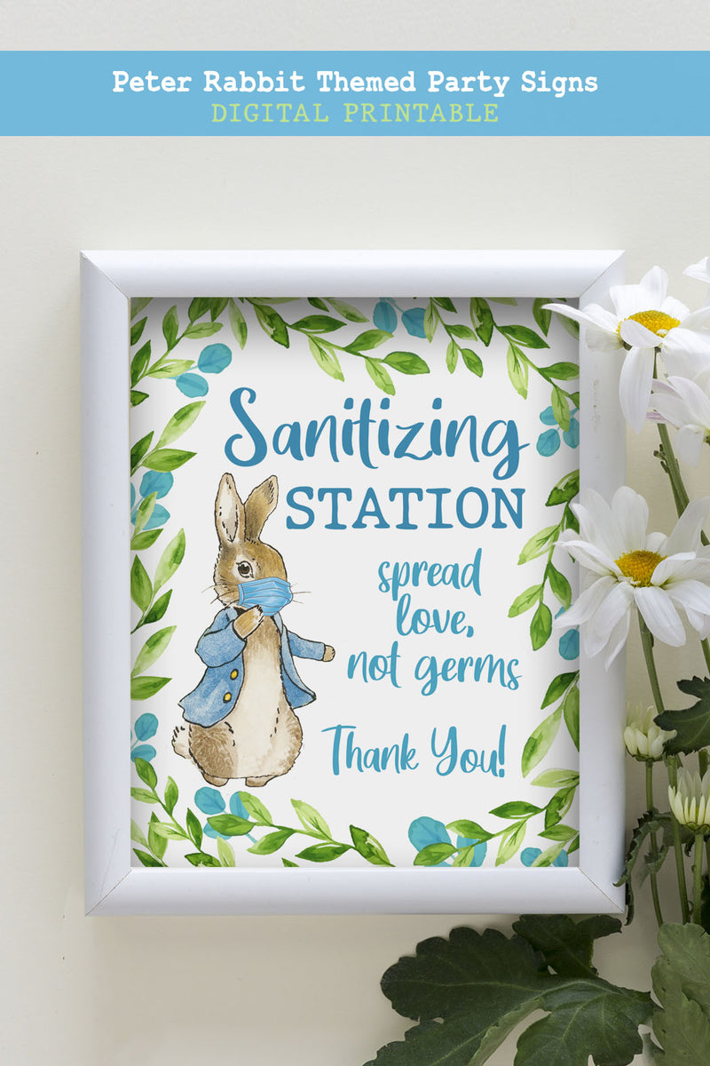 Peter Rabbit Restroom Sign Peter Rabbit Themed Party Signs - Sanitizing Station – Jolly Owl Designs