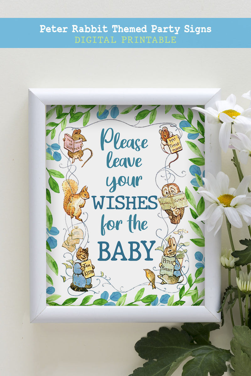 Peter Rabbit Party Signs - Wishes for the baby – Jolly Owl Designs