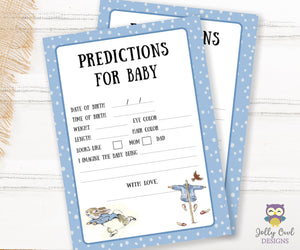 Peter Rabbit Themed Baby Shower Game Card Predictions For Baby