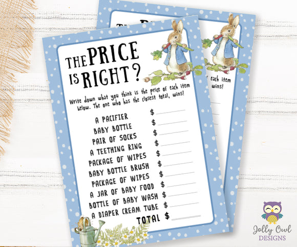 Peter Rabbit Themed Baby Shower Game Card The Price Is Right