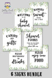 Botanical Greenery Baby Shower Party Signs - 6 Bundle Pack