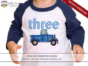 Little Blue Truck Iron On Transfer Shirt Design for 3rd Birthday / Age 3