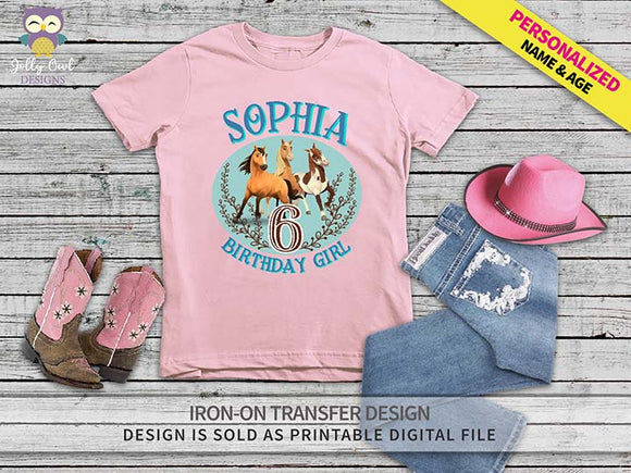Spirit Riding Free Iron On Transfer Shirt Design / Personalized Name and Age / Birthday Girl
