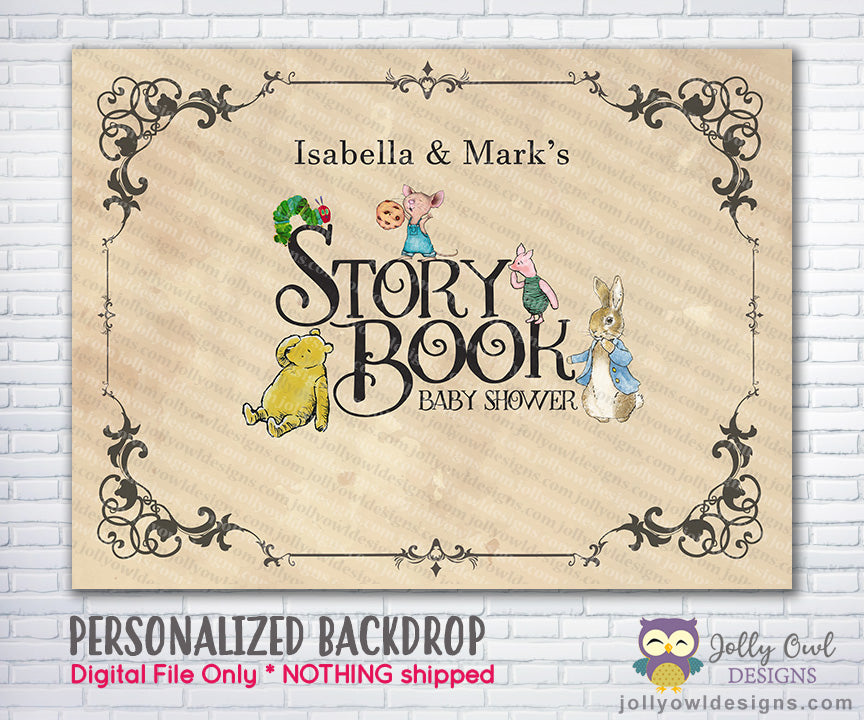 Storybook Themed Printable Backdrop for Baby Shower – Jolly Owl Designs