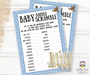 Peter Rabbit Themed Baby Shower Game Card Scrambled Letters
