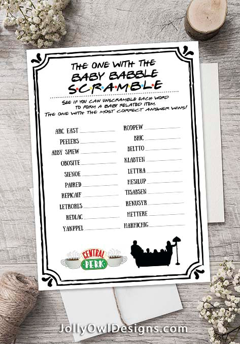 Friends TV Show Baby Shower Game - Scrambled Letters – Jolly Owl Designs