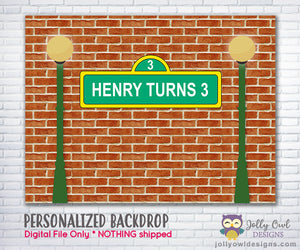 Sesame Street Brick Wall Printable Birthday Party Backdrop - Digital File