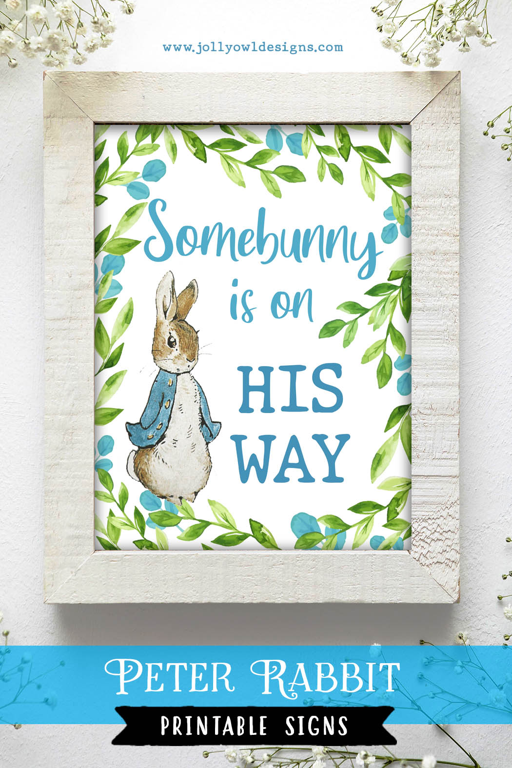 Peter Rabbit Baby Shower Party Signs - Somebunny Is On His Way – Jolly Owl  Designs