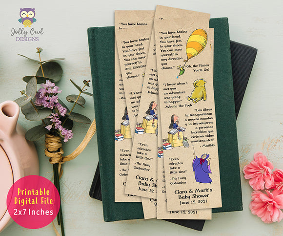 Storybook Themed Baby Shower Bookmark Famous Quotes-Personalized