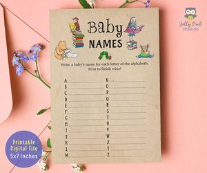 Book Themed Baby Shower Game Card - Baby Name Game