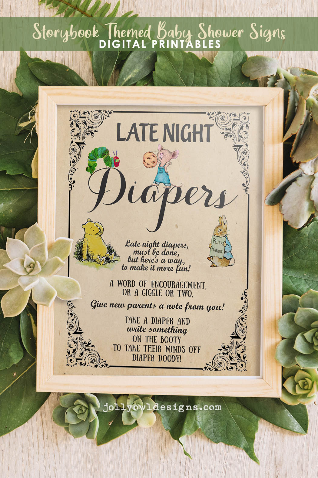 Book Themed Baby Shower Late Night Diaper Sign - Main Image