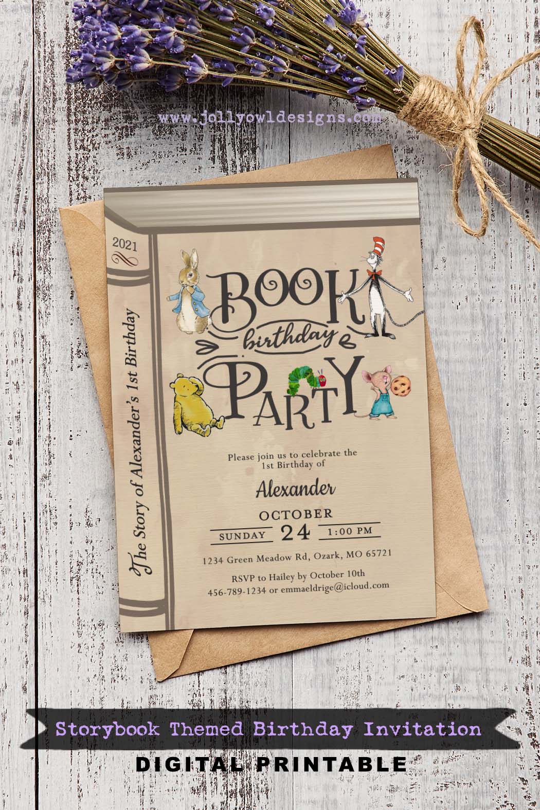 Library Themed Invitation Little Golden Book Classic Nursery Rhyme