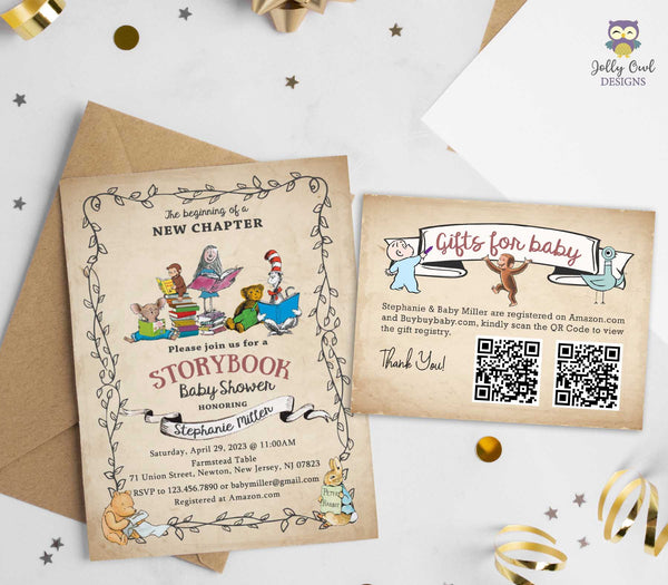 Storybook Baby Shower Invitation Bundle with Shower Registry Card