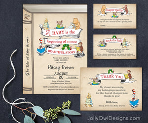 Storybook Baby Shower Invitation with Book Request, Diaper Raffle Insert and Thank You Card