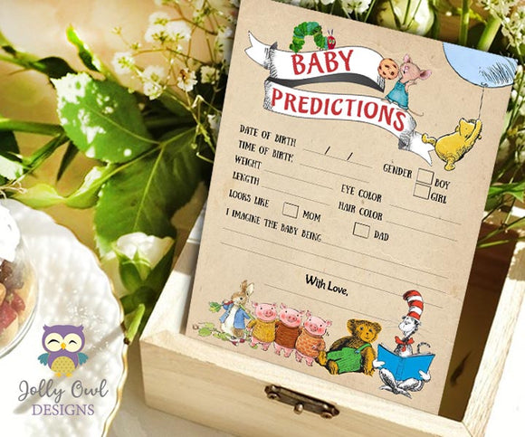 Storybook- Book Themed Baby Shower Card - Baby Predictions with Gender