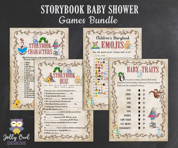 Storybook Book Themed Baby Shower Games Bundle Set - Digital Download