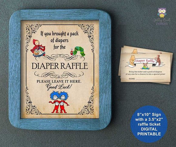 Story Book Themed Baby Shower - Diaper Raffle and Ticket Sign