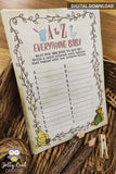 Storybook Book Themed Baby Shower - Baby Name Game A to Z - Digital Download