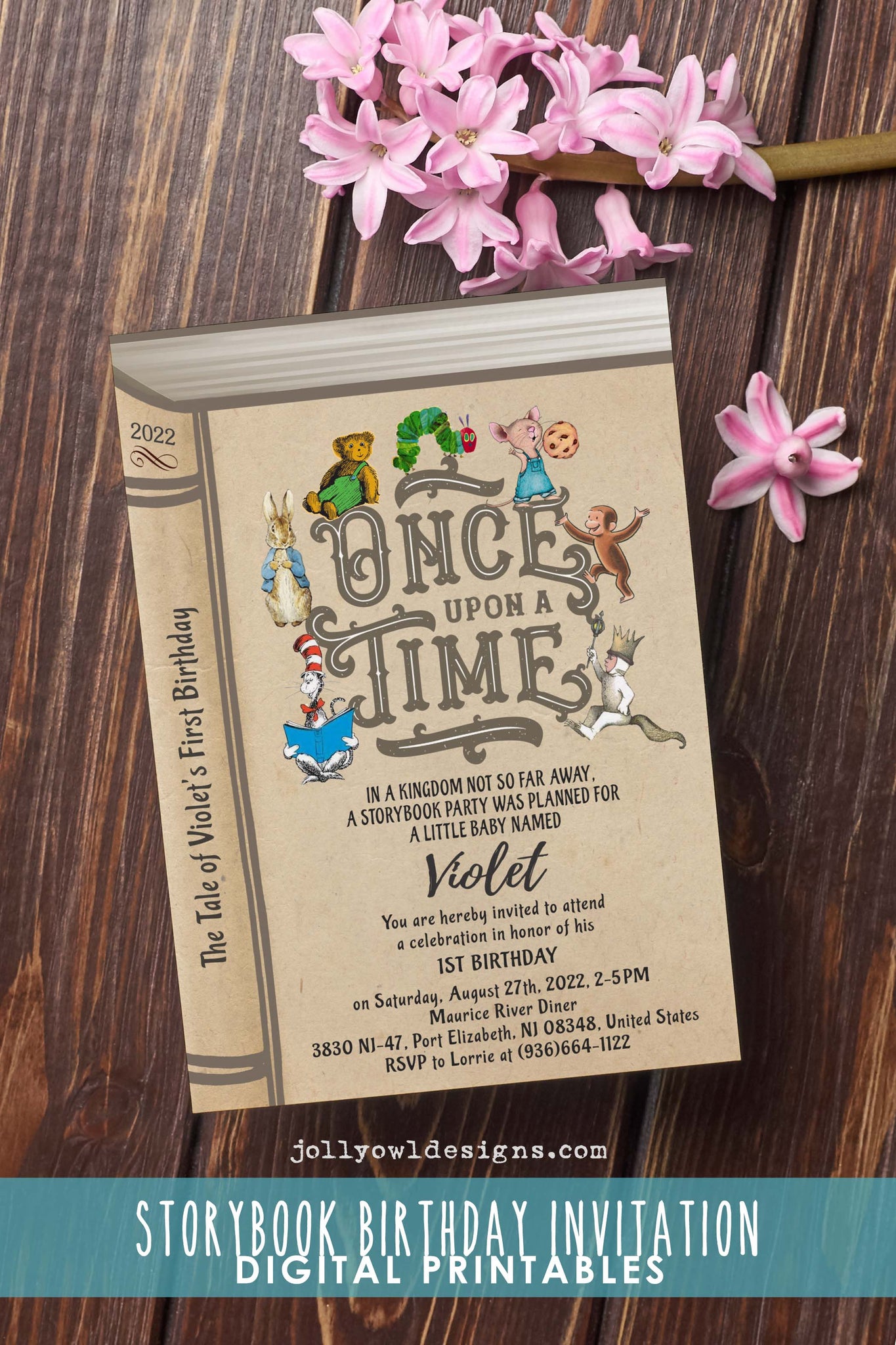 Book Invite Book Themed Birthday Party Invitation - Once Upon A Time – Jolly Owl ...