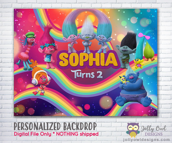 Trolls Birthday Party - Digital Banner Backdrop