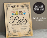 Story Book Themed Baby Shower Games and Welcome Sign Bundle Set