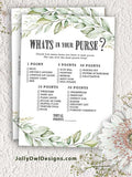 Botanical Greenery Bridal Shower Game - What's In Your Purse
