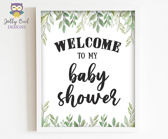 Botanical Greenery Baby Shower Party Sign - Welcome to my Baby Shower