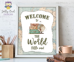 Welcome to The World Table Sign - Printable Signage for Vintage Travel Theme Baby Shower