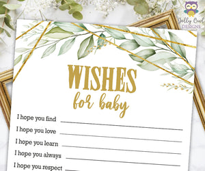 Gold Geometric Botanical Greenery Baby Shower Game - Well Wishes for the Baby Card