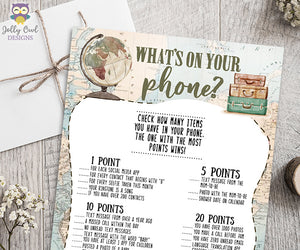 What's On Your Phone - Travel Themed Baby Shower Game