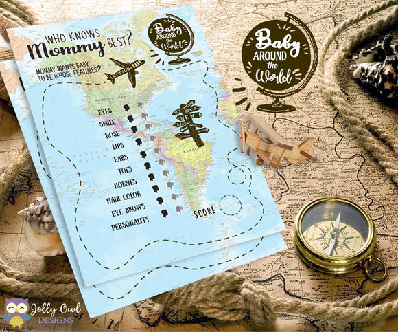 Baby Around The World Baby Shower Game Card - Who Knows Mommy Best?