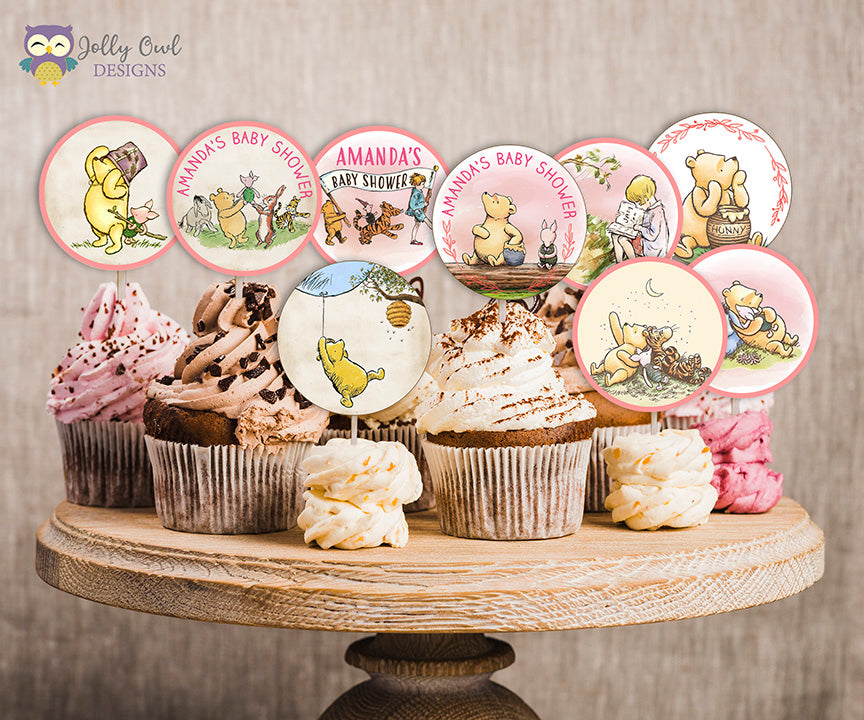 winnie-the-pooh-cupcake-toppers-personalized-party-circles-for-baby-jolly-owl-designs for Bridal Shower Cupcake Toppers Free Printable Winnie The Pooh Cupcake Toppers - Personalized Party Circles for Baby – Jolly Owl Designs for Bridal Shower Cupcake Toppers Free Printable