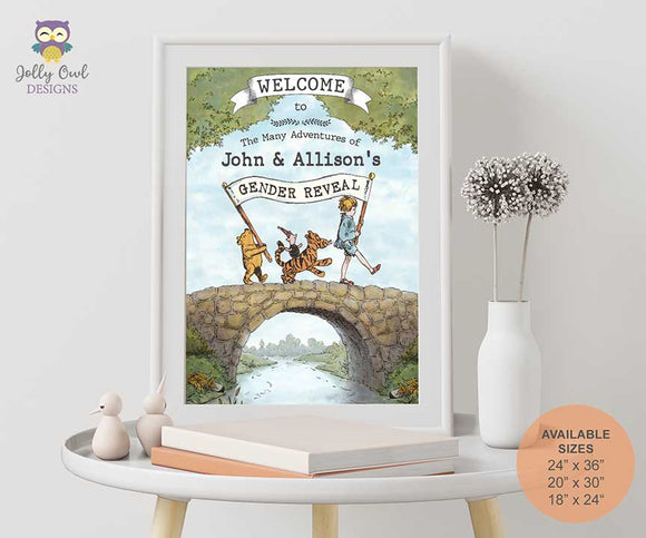 Classic Winnie The Pooh Gender Reveal Printable Welcome Sign