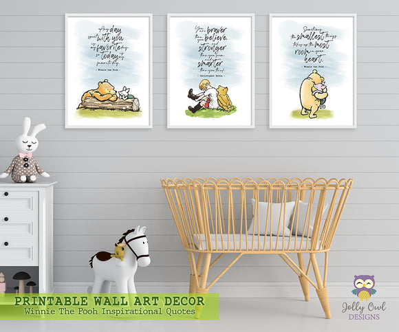 Classic Winnie The Pooh Inspirational Quote - Printable Wall Art Decor for Nursery Room - Set of 3