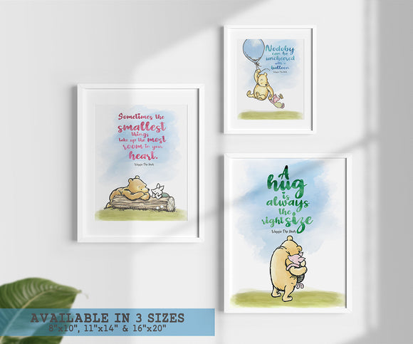 Classic Winnie The Pooh Inspirational Quote - Printable Wall Art Decoration for Nursery Room - Set of 3