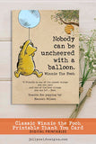 Classic Winnie The Pooh Personalized Thank You Card - Nobody Can Be Uncheered With A Balloon