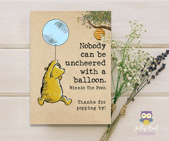Classic Winnie The Pooh Thank You Card - Nobody Can Be Uncheered With A Balloon