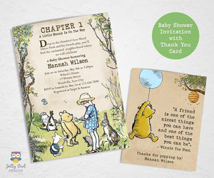 Winnie The Pooh Baby Shower Invitation with Thank You Card