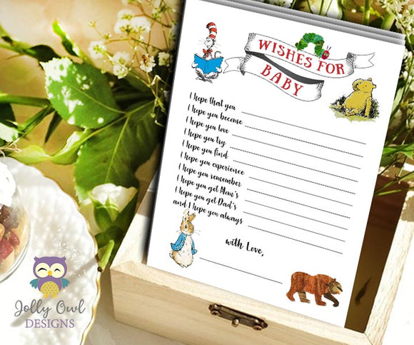 Book Themed Baby Shower Game Card Wishes for the Baby
